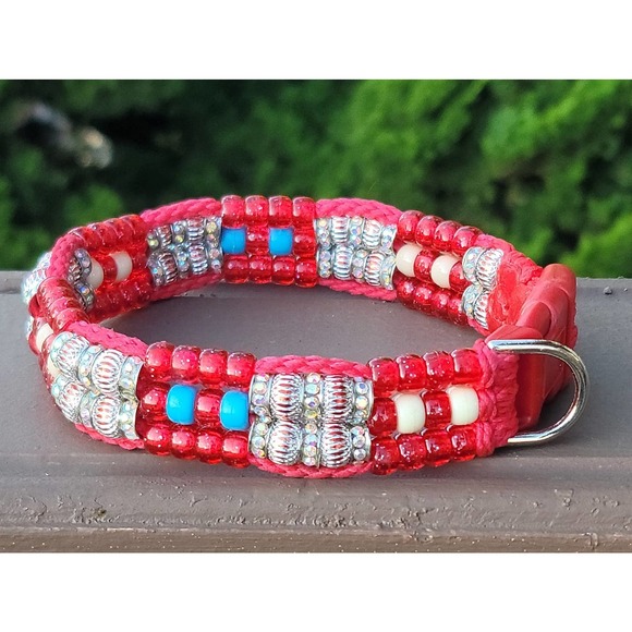 Custom Handmade Beaded Bling Dog Collar - Picture 1 of 2